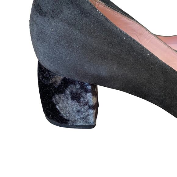 Anna F. Gray Suede Round Toe Velvet Block Heels size 40 US 10 Designer Luxury - Picture 2 of 10